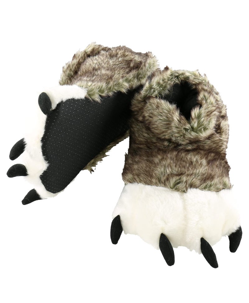 Lazy One Animal Paw Slippers for Kids and Adults, Fun Costume for Kids, Cozy Furry Slippers (Wolf, Large) - Image 1